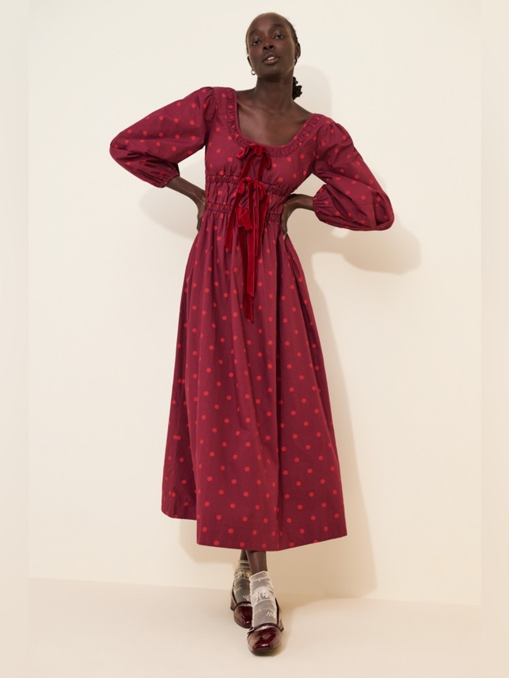 Damson Madder Dakota Dress Burgundy Polka Dot